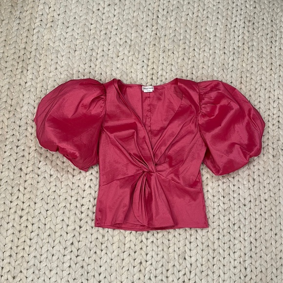 Lovers + Friends Tops Lovers And Friends Womens Pink Puff Sleeve